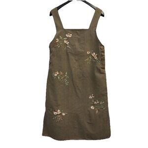 CAROLINA BAY Vintage 90s Y2K Women's Jumper Dress M Overall Embroidered Olive